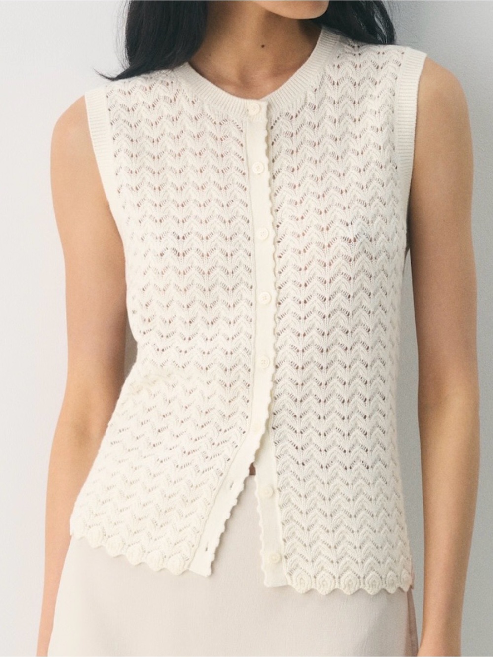 Wilfred Wentworth Sweater Vest XS Light Birch Crochet Pointelle Knit Aritzia